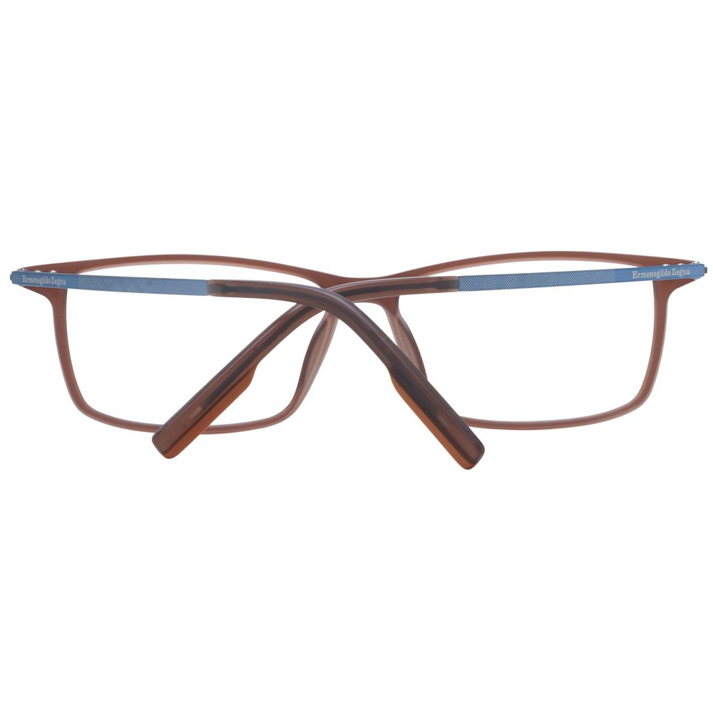 Eyeglasses Frames by Ermenegildo Zegna for men in plastic and brown showcases a refined silhouette, detailed with a brown coloured frame finish and a sophisticated full-frame frame design.