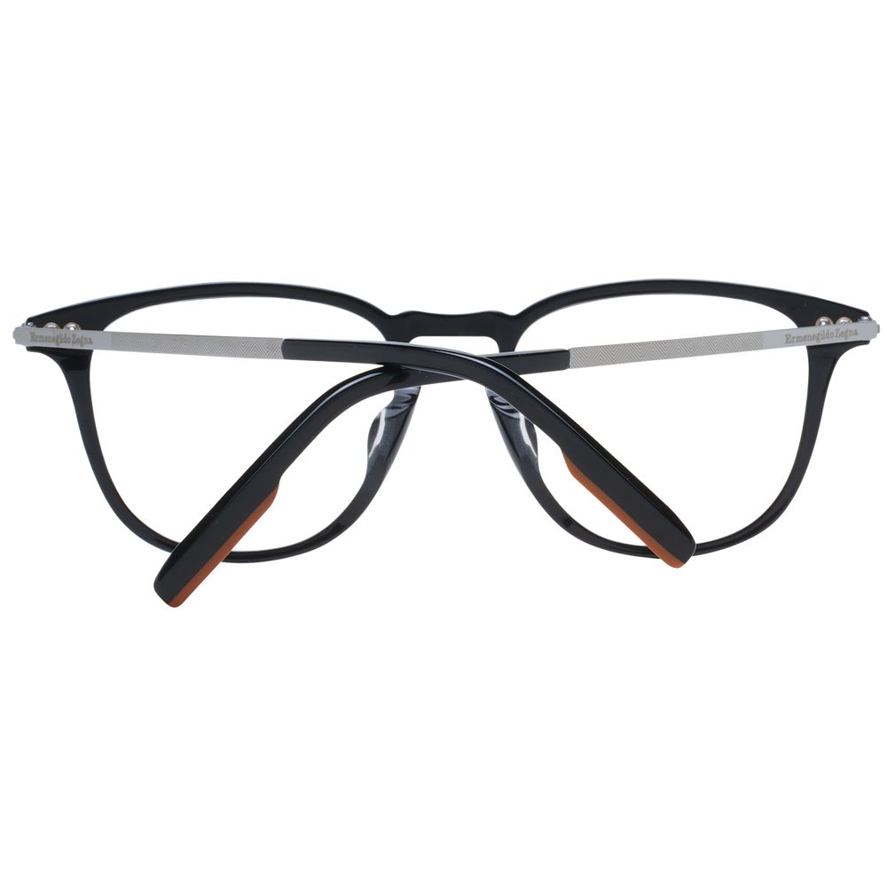 Eyeglasses Frames by Ermenegildo Zegna for men in plastic black showcases a reflective silhouette, artfully incorporating a sophisticated black coloured frame with a distinct full-frame frame design.