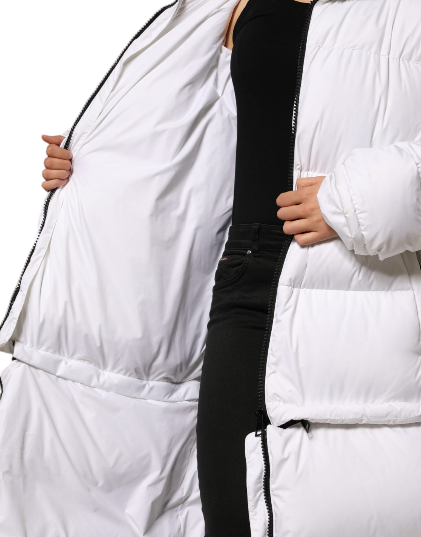 Dolce & Gabbana Women's White Puffer Quilted Full Zip Coat Jacket