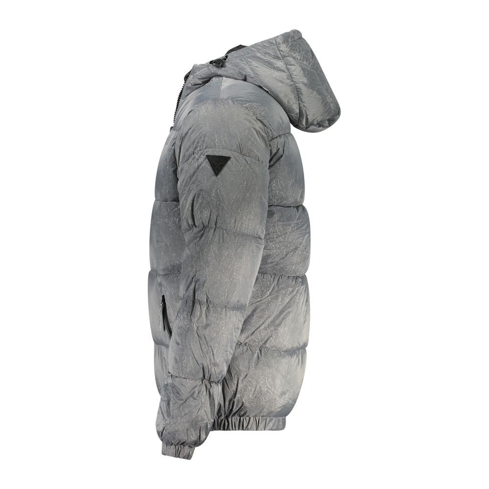 Hooded Jacket by Guess Jeans for men in polyamide gray & print features an utilitarian silhouette with a refined , showcasing sophisticated pockets & hooded for an utilitarian aesthetic.