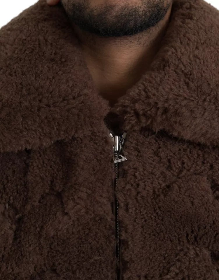 Bottega Veneta Men's Fur Sheep Shearling & Wool Bomber Jacket - Brown