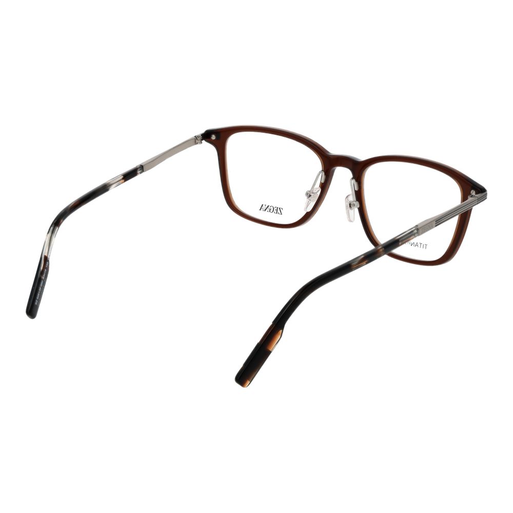 Eyeglasses Frames by Ermenegildo Zegna for men in titanium brown showcases a reflective silhouette, artfully incorporating a sophisticated brown coloured frame with a distinct full-frame frame design.