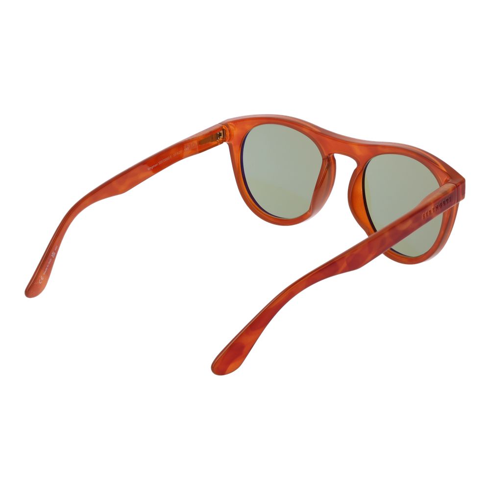 This Sunglasses by Serengeti for unisex in plastic orange presents a sumptuous silhouette, showcasing a sumptuous full-rim panto frame design in orange coloured frame and high-performance photochromatic category-2-medium-tint lens.