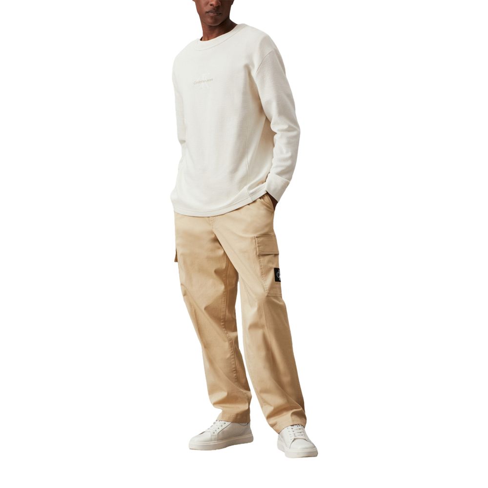 Cargo Pants by Calvin Klein for men in stretch cotton beige & patterned features a sartorial silhouette, showcasing a sophisticated with a refined long and elegant .