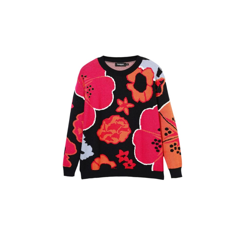 Sweater by Desigual for women in polyamide polyester viscose black, patterned & floral features an polished silhouette, showcasing refined and a sophisticated round neckline for a truly polished finish.