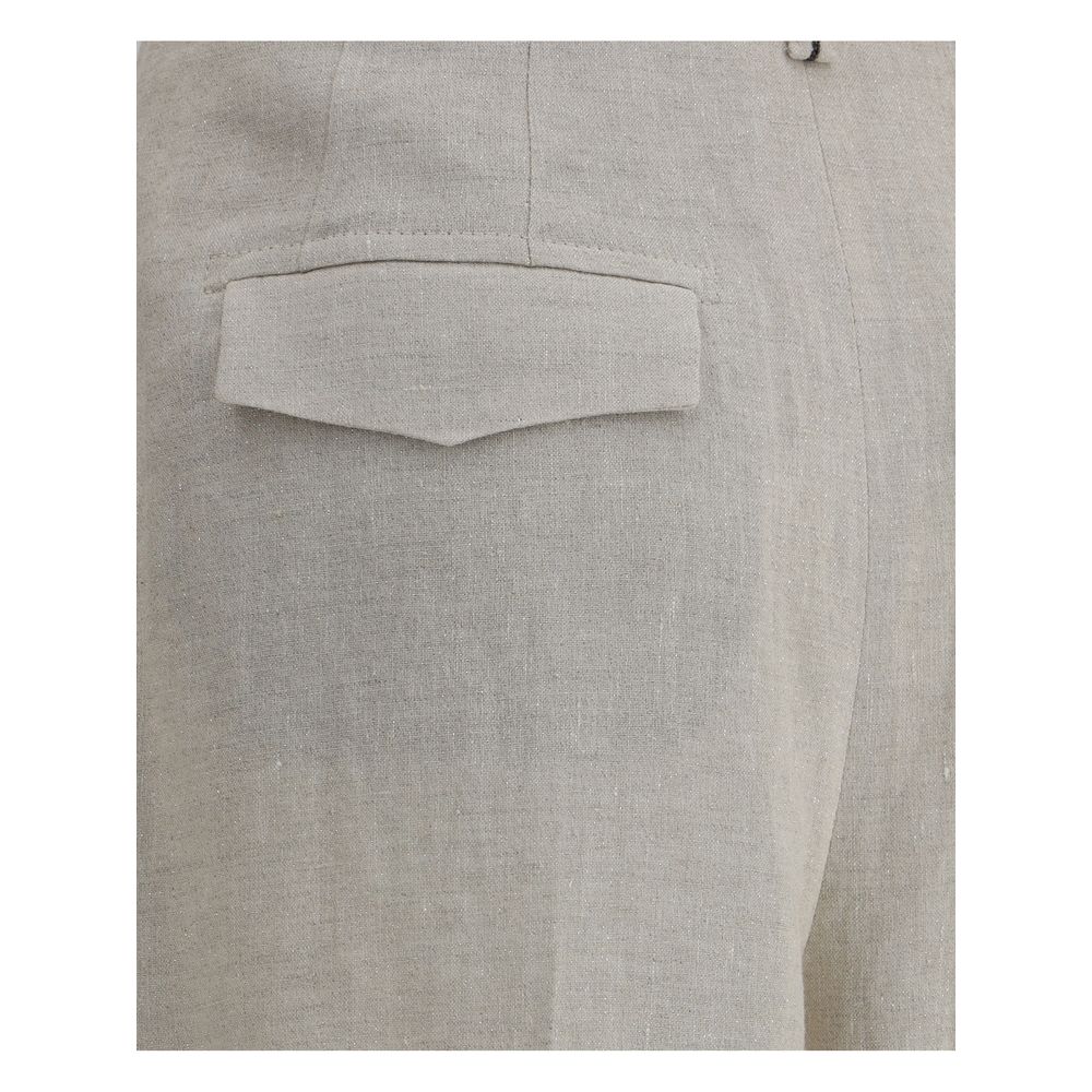 Casual Pants by Brunello Cucinelli for women in linen polyamide & polyester beige features a polished silhouette with a polished regular-fit & wide, reaching a polished long and finished with a polished .