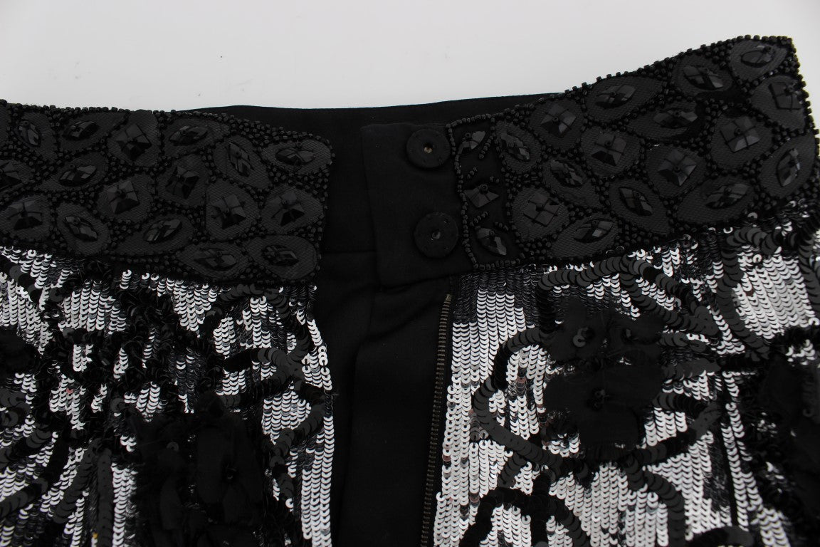 Shorts by Dolce & Gabbana for women in cotton nylon rayon & silk black & silver features a tailored silhouette with a straight short and high rise.