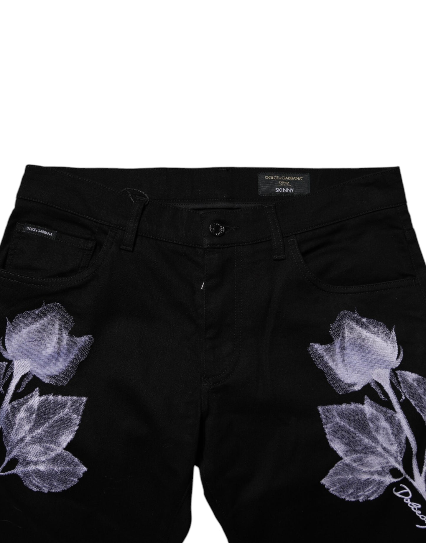 Dolce & Gabbana Black Floral Cotton Skinny Men Denim Jeans