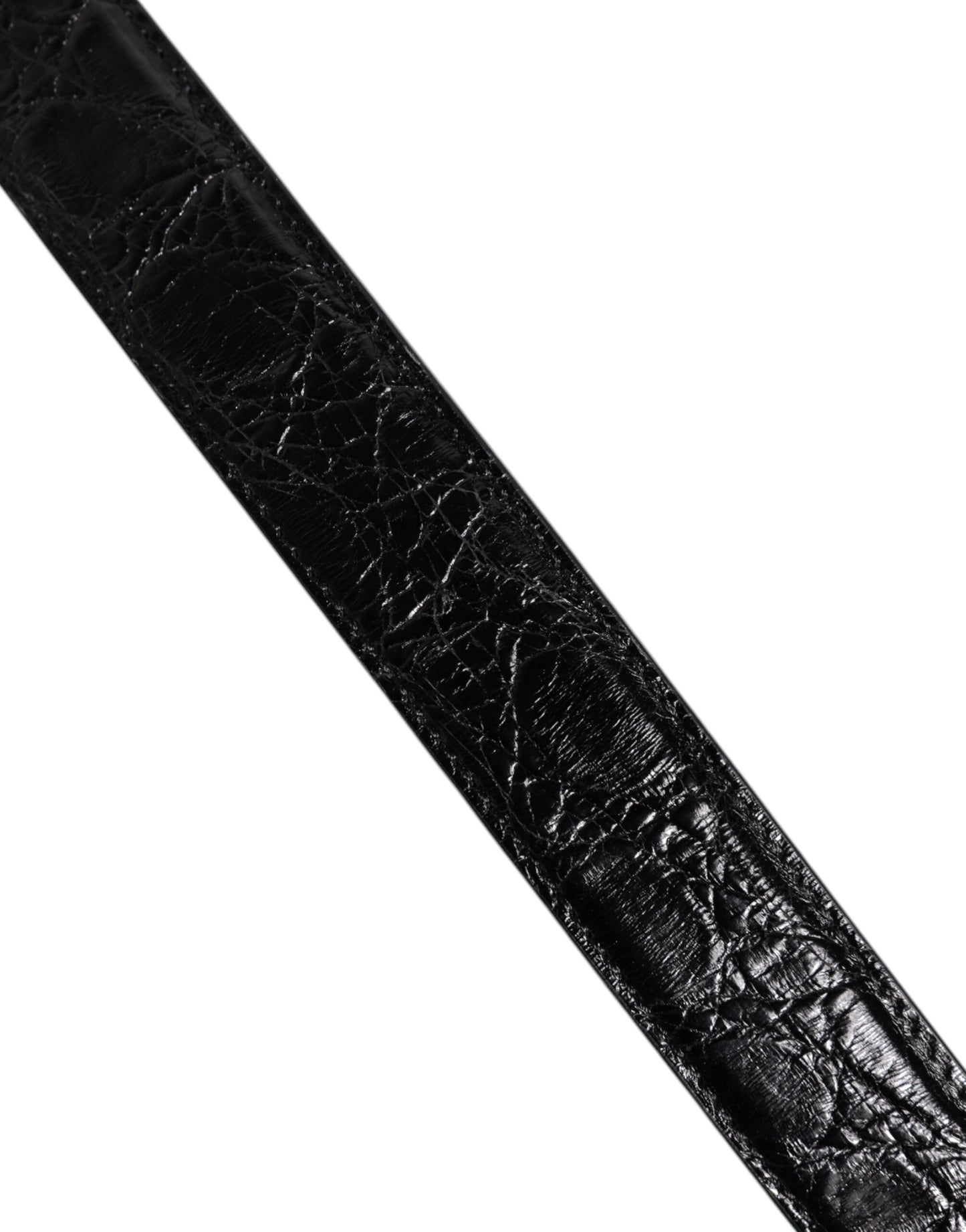 Shoulder Strap by Dolce & Gabbana for women in alligator skin leather black & silver features a chic design, presenting a refined view of the Alligator Skin Leather Shoulder Strap with a chic finish.