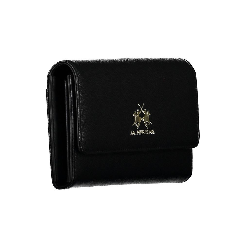 Cardholder Wallet by La Martina for women in polyethylene faux leather black presents a streamlined silhouette, showcasing the sophisticated design of the Polyethylene Faux Leather Cardholder Wallet collection with functional card-organization coin-purse.