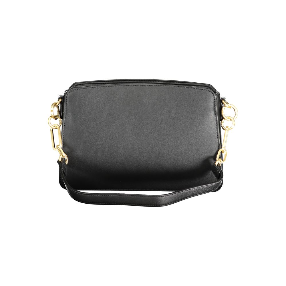 Handbag by Mario Valentino for women in polyethylene black features a refined silhouette, showcasing a secure snap & zipper, organized built-in-compartments & internal-pockets, and versatile shoulder-strap, adjustable-strap & handle for a refined finish.