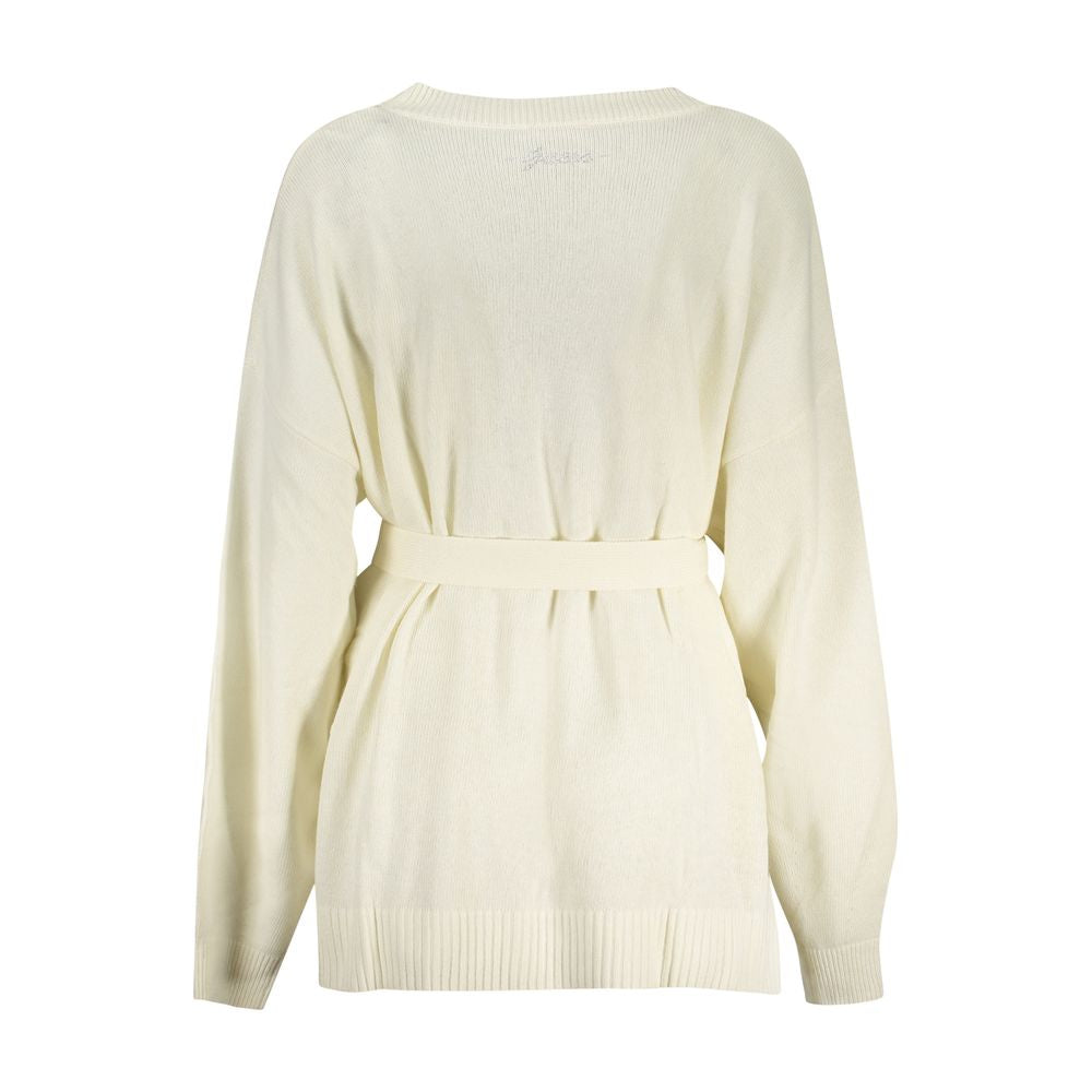 Guess Jeans Women's V Neck Cashmere Cotton Blend Cardigan - White