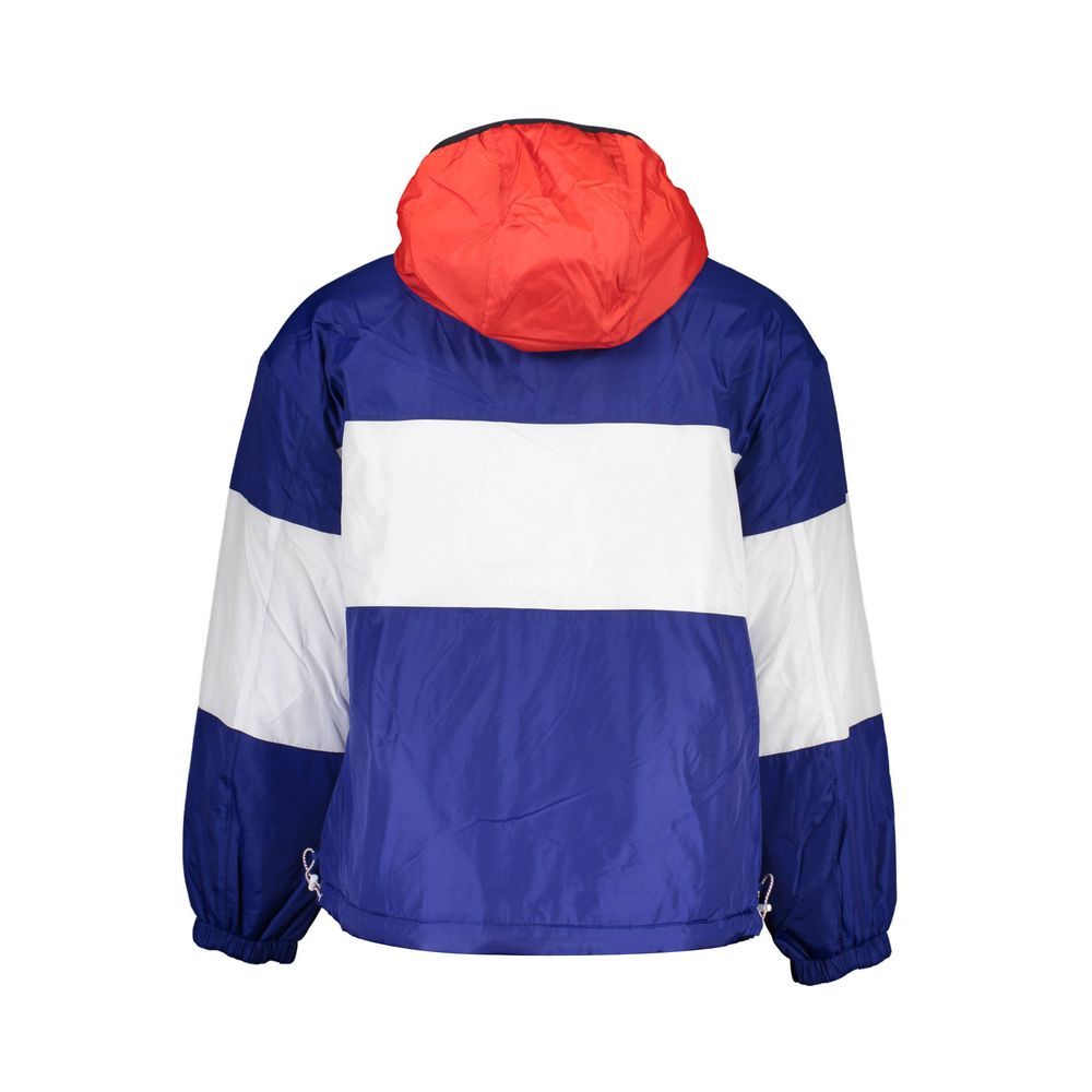 Hooded Windbreaker Jacket by Tommy Hilfiger for men in polyester blue, red & white features an enduring silhouette, showcasing technical pockets, hooded & windproof and a sophisticated for a truly enduring aesthetic.