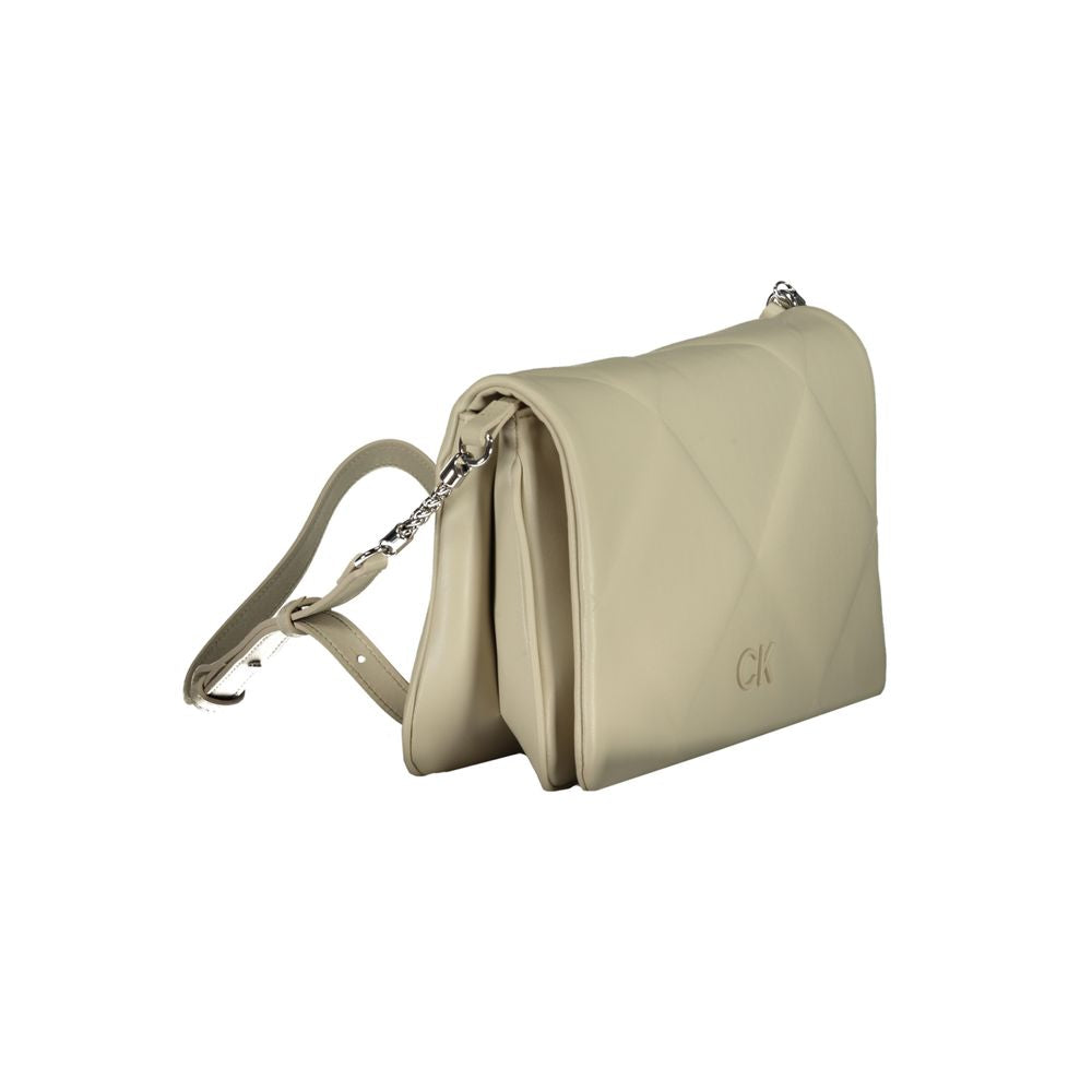 Calvin Klein Polyester Faux Leather Crossbody Quilted Convertible Handbag - Beige