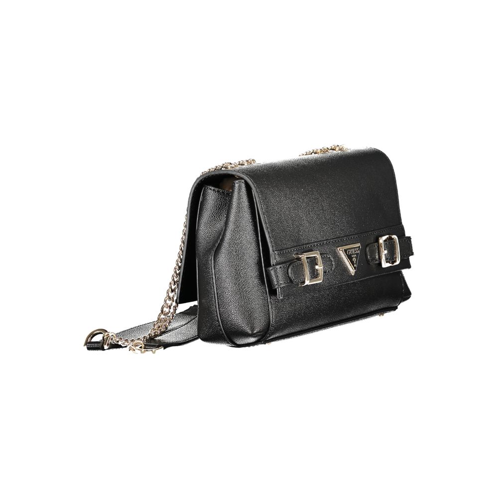 Handbag by Guess Jeans for women in polyethylene black features a signature silhouette, showcasing a secure snap and signature internal-pockets & cardholder with versatile handle for a sophisticated look.