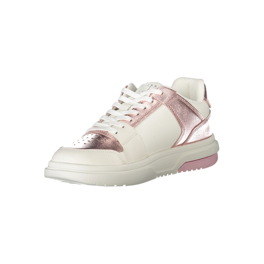 Sneakers by Tommy Hilfiger for women in polyester polyethylene leather pink, white & signature features an sumptuous design from the Crisp Women's Fashion Polyester Polyethylene Leather Sneakers collection, highlighting a sumptuous fashion style for a premium, high-fashion look.