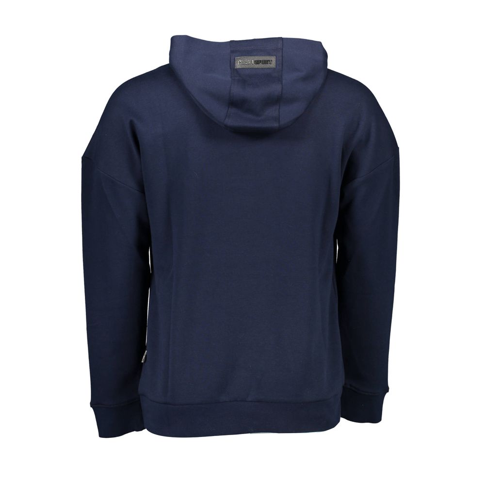 Hooded Sweatshirt Hoodie by Plein Sport for men in cotton polyester blue, signature & print features an dramatic silhouette, showcasing a sophisticated and dramatic for a refined, modern aesthetic.