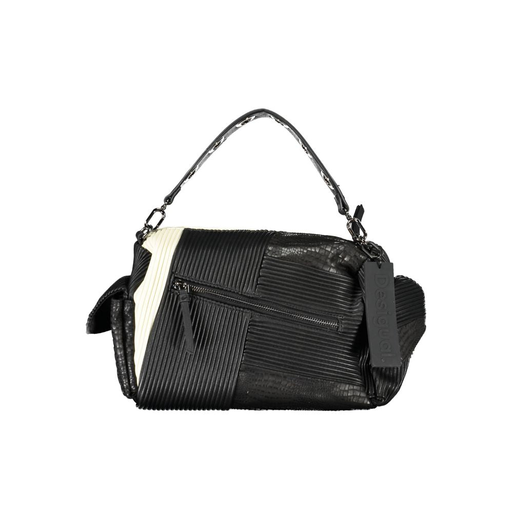 Convertible Handbag by Desigual for women in faux leather black & patchwork features a polished silhouette with a secure snap & zipper, ample external-pockets & internal-pockets, and polished shoulder-strap, adjustable-strap & handle for a sophisticated look.