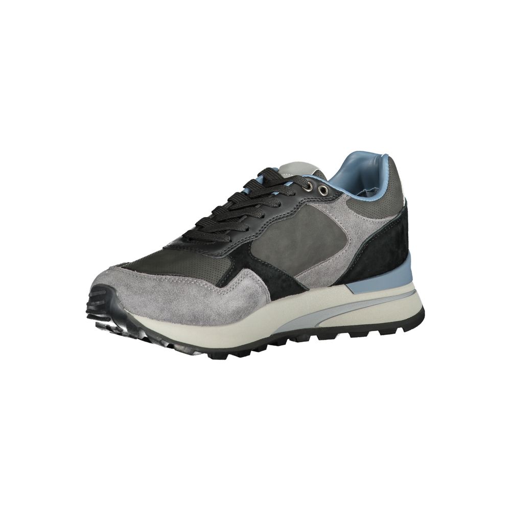 Athletic Sneakers by Blauer for men in polyester polyurethane leather gray features an architectural silhouette, showcasing the premium athletic style of the Men's Athletic Polyester Polyurethane Leather Sneakers with an architectural finish.