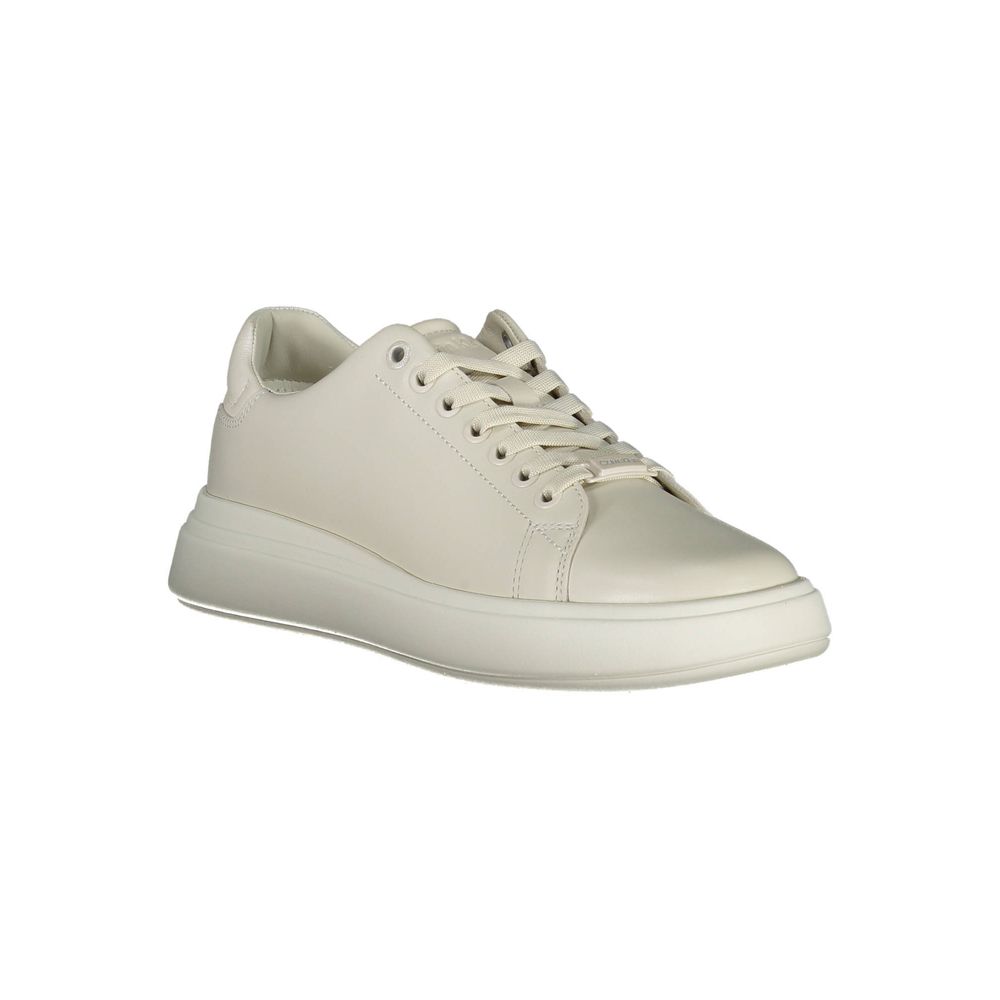 Sneakers by Calvin Klein for women in polyester leather beige presents a sumptuous silhouette, artfully capturing the essence of the Women's Fashion Polyester Leather Sneakers with its sumptuous fashion style design.