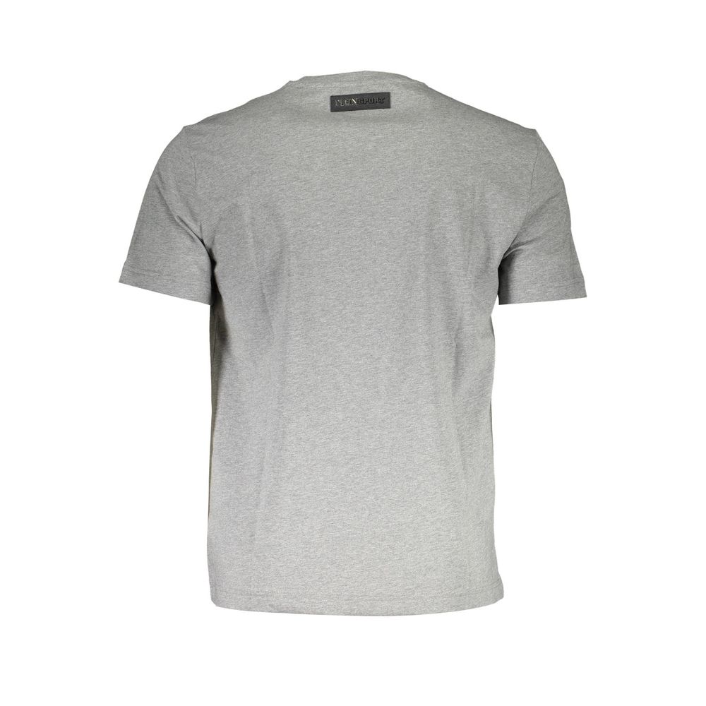 T-Shirt by Plein Sport for men in cotton gray features an edgy silhouette, meticulously detailed with a sophisticated and v-neck neckline for a truly edgy finish.