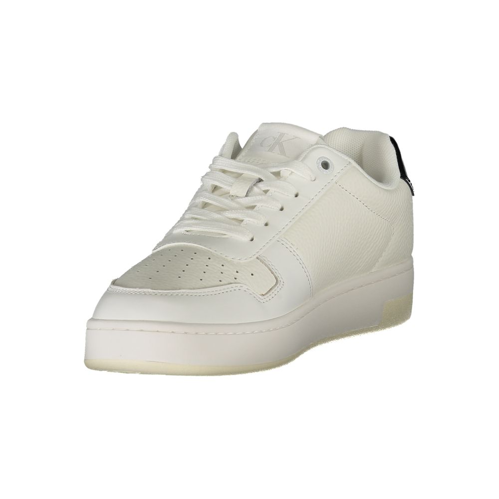 Sneakers by Calvin Klein for women in polyester polyethylene leather black & white presents a sumptuous silhouette, artfully capturing the essence of the Women's Fashion Polyester Polyethylene Leather Sneakers with its sumptuous fashion style design.