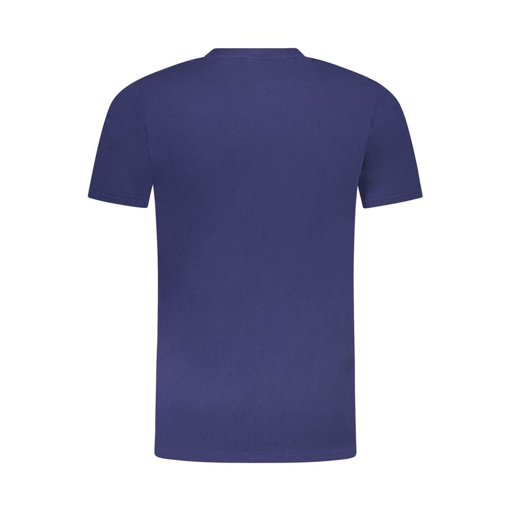 T-Shirt by Cavalli Class for men in cotton blue & print showcases a dramatic silhouette, elegantly detailed with a dramatic crew neckline and for a truly dramatic finish.