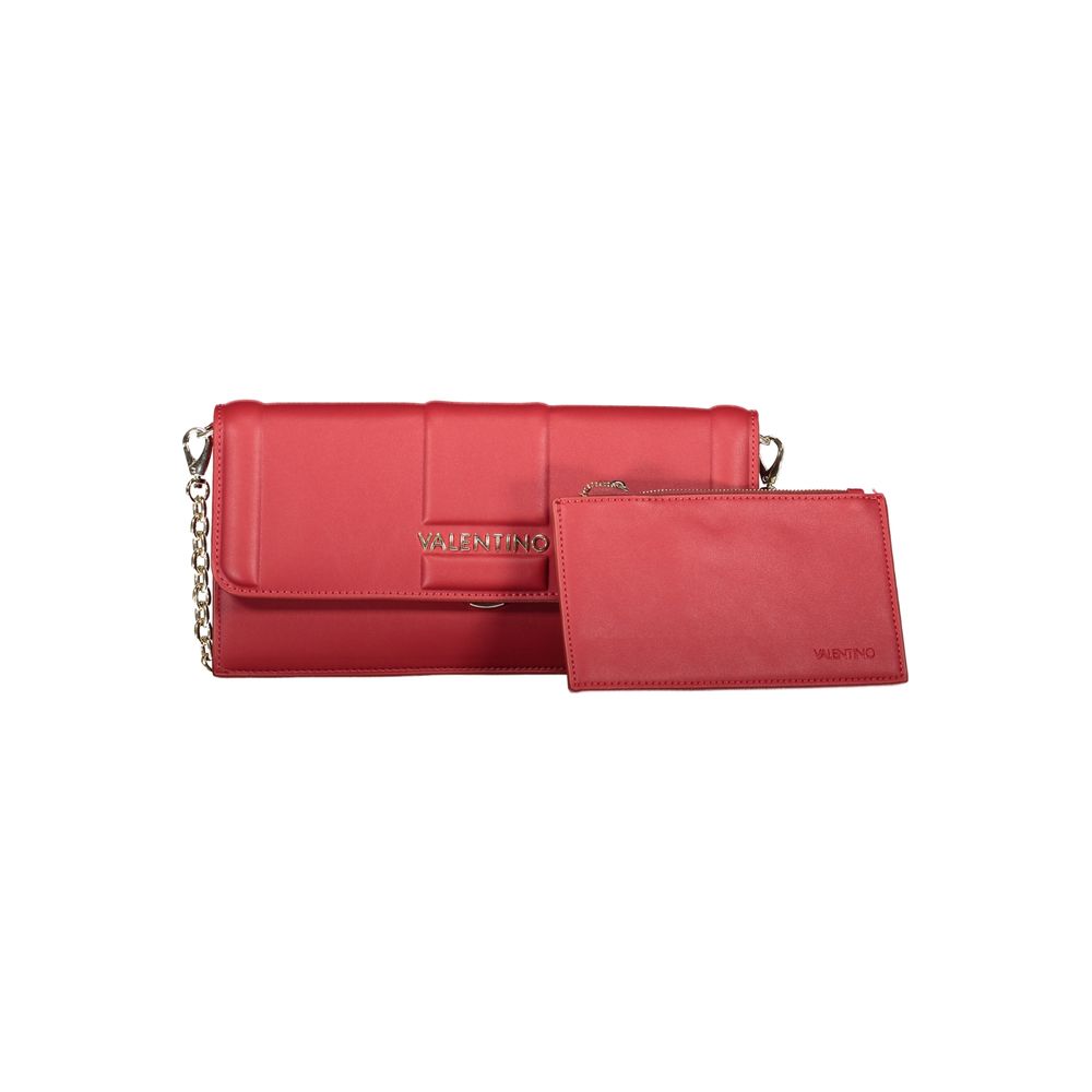 Mini 2-in-1 Shoulder & Crossbody Clutch Handbag by Mario Valentino for women in polyethylene red features an refined silhouette, showcasing a secure snap & zipper, ample document-holder & internal-pockets, and versatile crossbody-strap, shoulder-strap & detachable-strap for a sophisticated refined aesthetic.