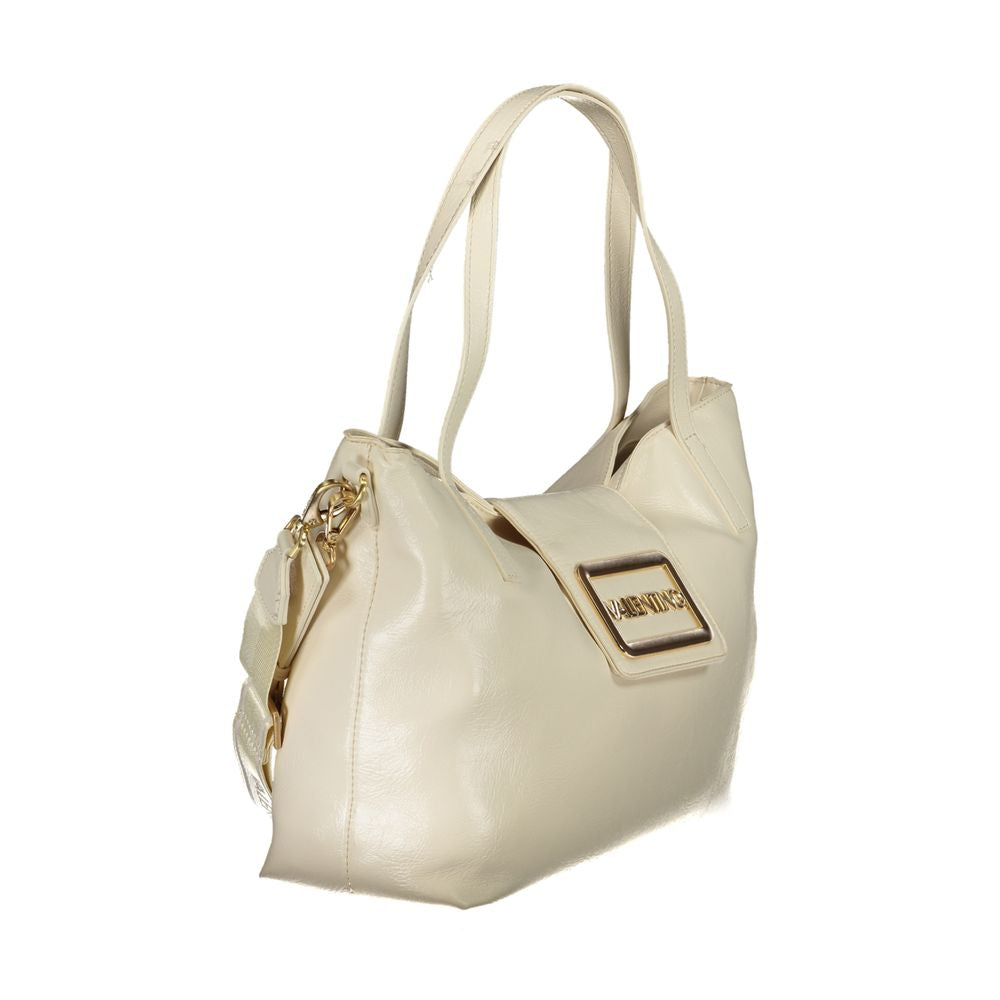 Handbag by Mario Valentino for women in polyethylene beige presents a ornamental silhouette, showcasing a secure snap, ample internal-pockets, and versatile adjustable-strap, detachable-strap & handle for a ornamental finish.