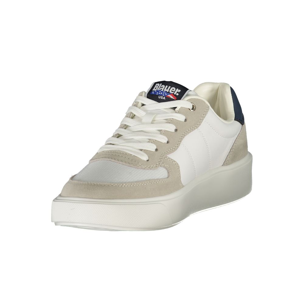 Sneakers by Blauer for men in faux leather & canvas white presents a sumptuous silhouette from the Crisp Explorer Men's Fashion Faux Leather & Canvas Sneakers collection, showcasing a sumptuous fashion style for an elevated aesthetic.