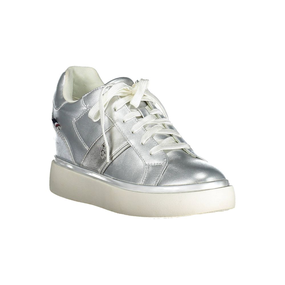 Athletic Sneakers by U.S. POLO ASSN. for women in polyester & polyethylene gray features an architectural silhouette, showcasing the premium athletic style of the Women's Athletic Polyester & Polyethylene Sneakers with an architectural finish.