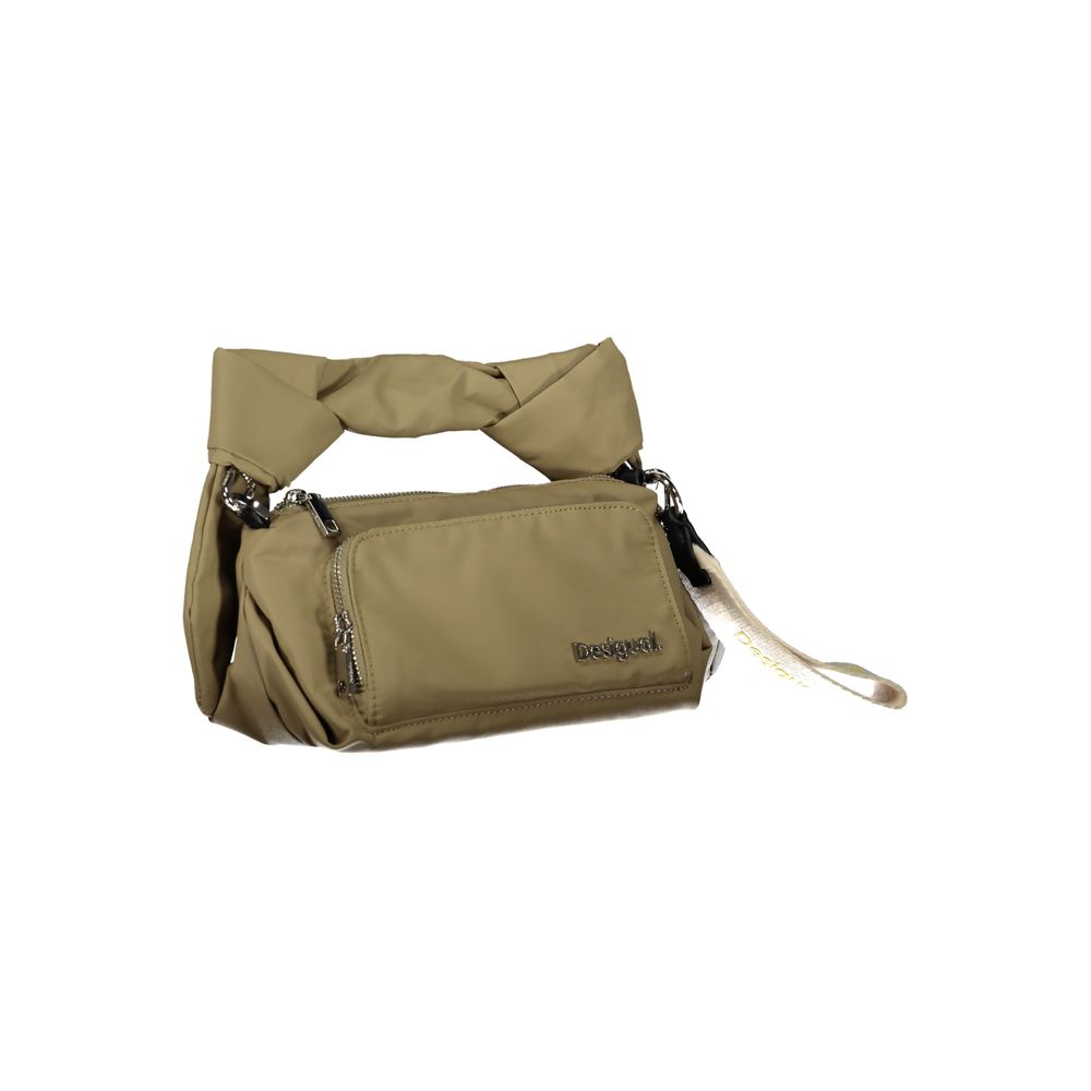 Handbag by Desigual for women in polyester green & signature features an refined silhouette, showcasing a secure zipper, ample removable-pouch, external-pockets, internal-pockets & coin-purse, and versatile shoulder-strap, handle & adjustable-strap for a sophisticated refined aesthetic.