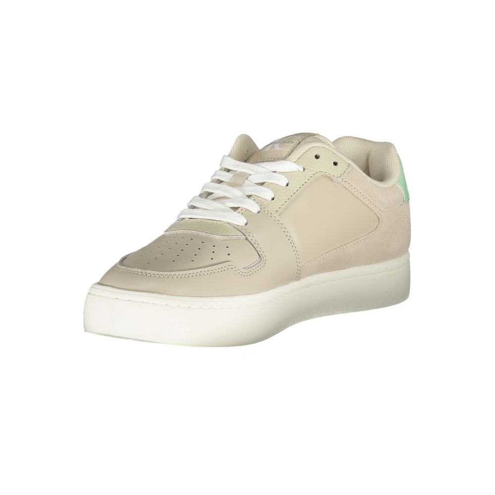 Athletic Sneakers by Calvin Klein for women in polyester & rubber beige & print showcases a architectural silhouette, artfully capturing the essence of the Women's Athletic Polyester & Rubber Sneakers with its signature architectural athletic style construction.