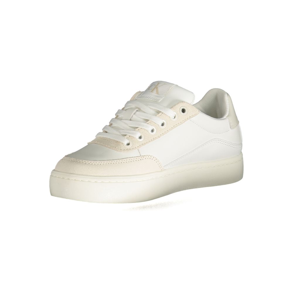 Calvin Klein Women's Athletic Polyester Polyurethane Leather Sneakers - White Print