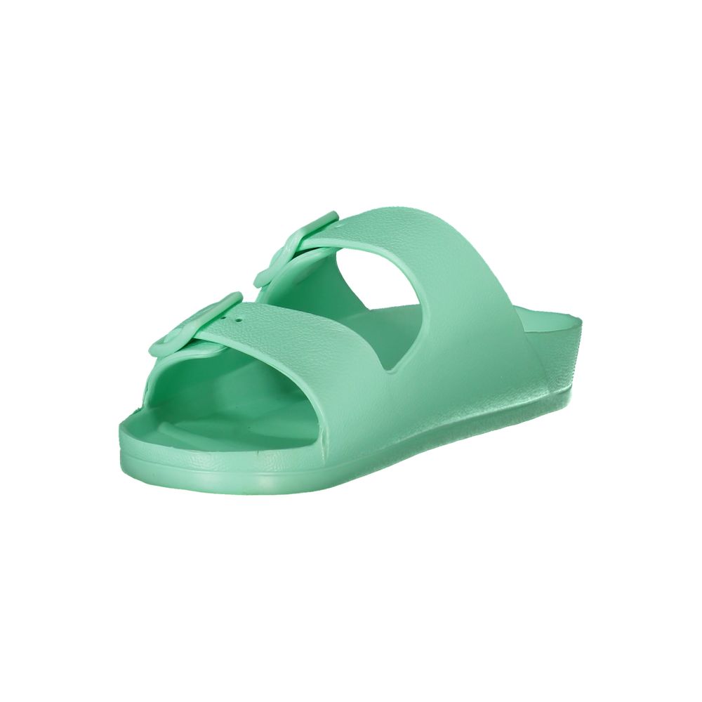 Sandals by Norway 1963 for women in plastic green, signature & print presents a sculptural silhouette, showcasing the Women's Plastic Sandals design with a sculptural and for a premium look.