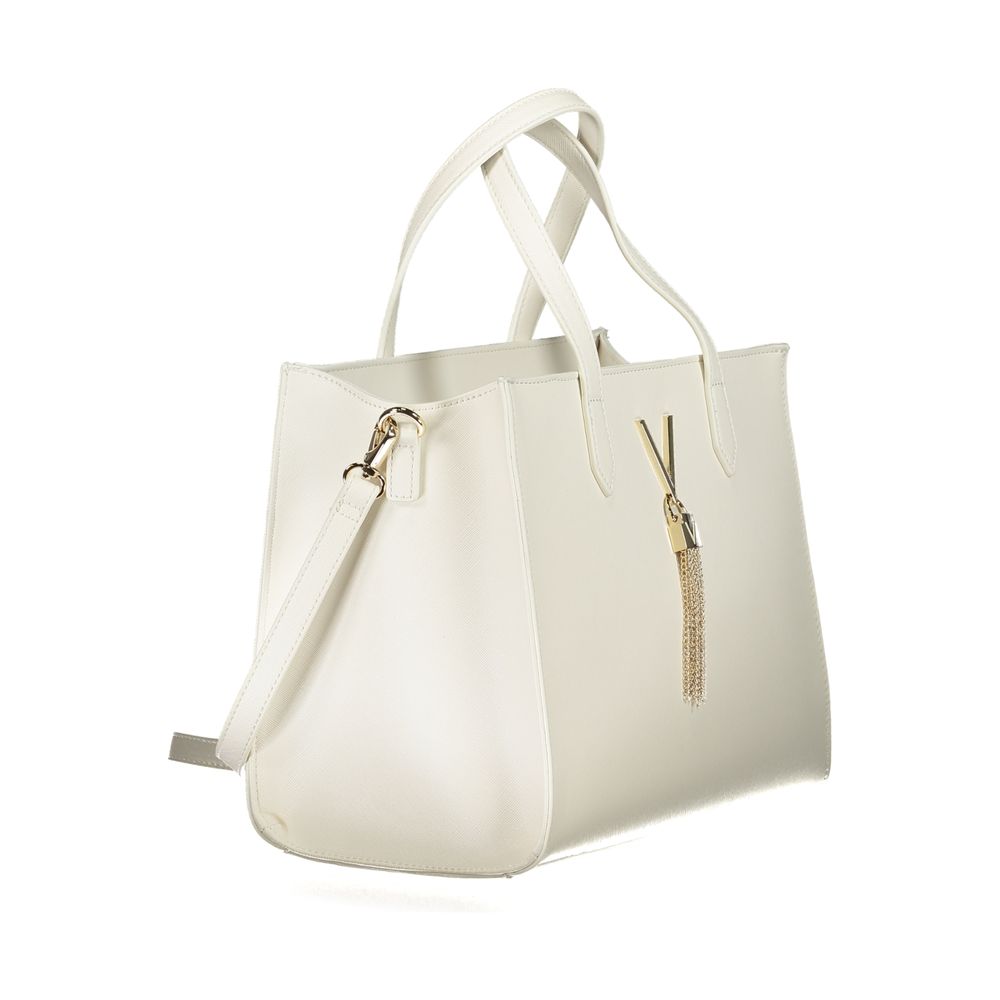 This Shopper Handbag by Mario Valentino for women in polyethylene and white & signature presents a sculptural silhouette featuring a secure zipper, ample internal-pockets, and versatile shoulder-strap, handle & adjustable-strap for a sculptural finish.