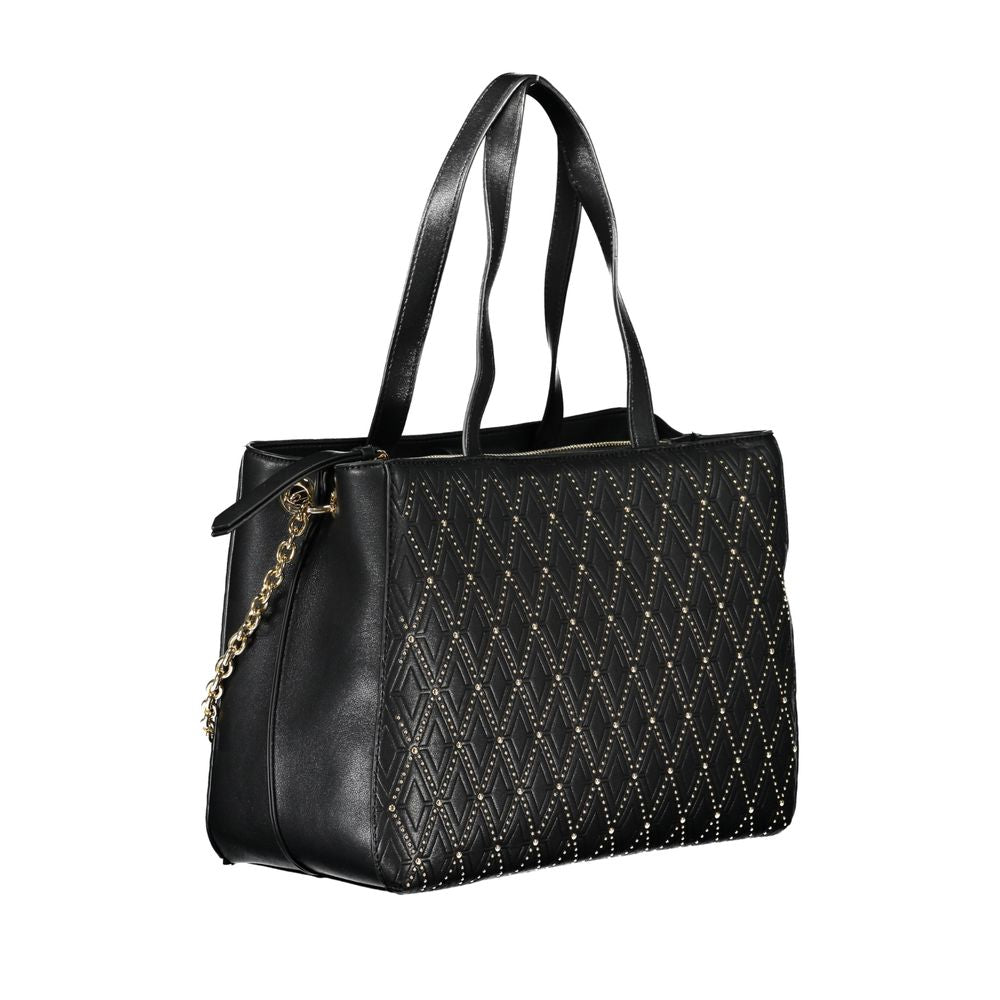 Phone Holder Handbag by Mario Valentino for women in polyethylene black presents a ornamental silhouette, showcasing a secure snap & zipper, ample built-in-compartments & internal-pockets, and versatile shoulder-strap, adjustable-strap & handle for a ornamental finish.
