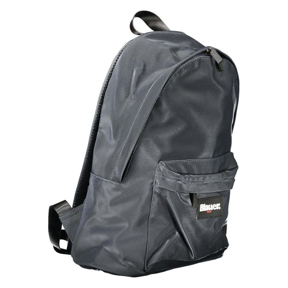 Backpack by Blauer for men in polyester blue & signature features a refined silhouette, showcasing the Polyester Backpack design with a secure zipper, ample external-pockets, internal-pockets & laptop-compartment, and versatile backpack-strap, adjustable-strap & handle.