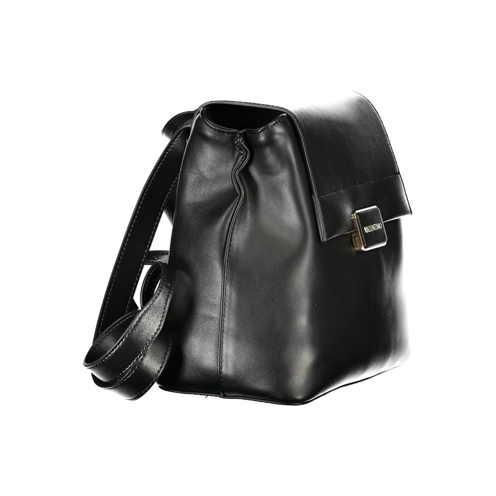 Flap Backpack by Mario Valentino for women in polyethylene faux leather black & signature presents a stately Polyethylene Faux Leather Flap Backpack design, showcasing a secure flap & zipper with ample built-in-compartments, external-pockets & internal-pockets and versatile backpack-strap, adjustable-strap & handle for a stately finish.
