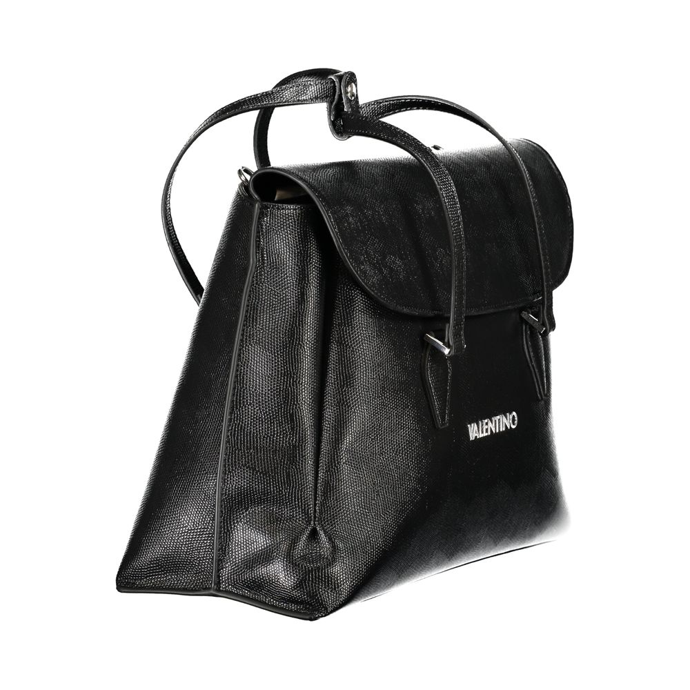 Phone Holder Handbag by Mario Valentino for women in polyethylene black features a ornamental silhouette, showcasing a secure snap, ample document-holder, external-pockets, internal-pockets & laptop-compartment, and ornamental shoulder-strap, adjustable-strap & handle for a sophisticated look.