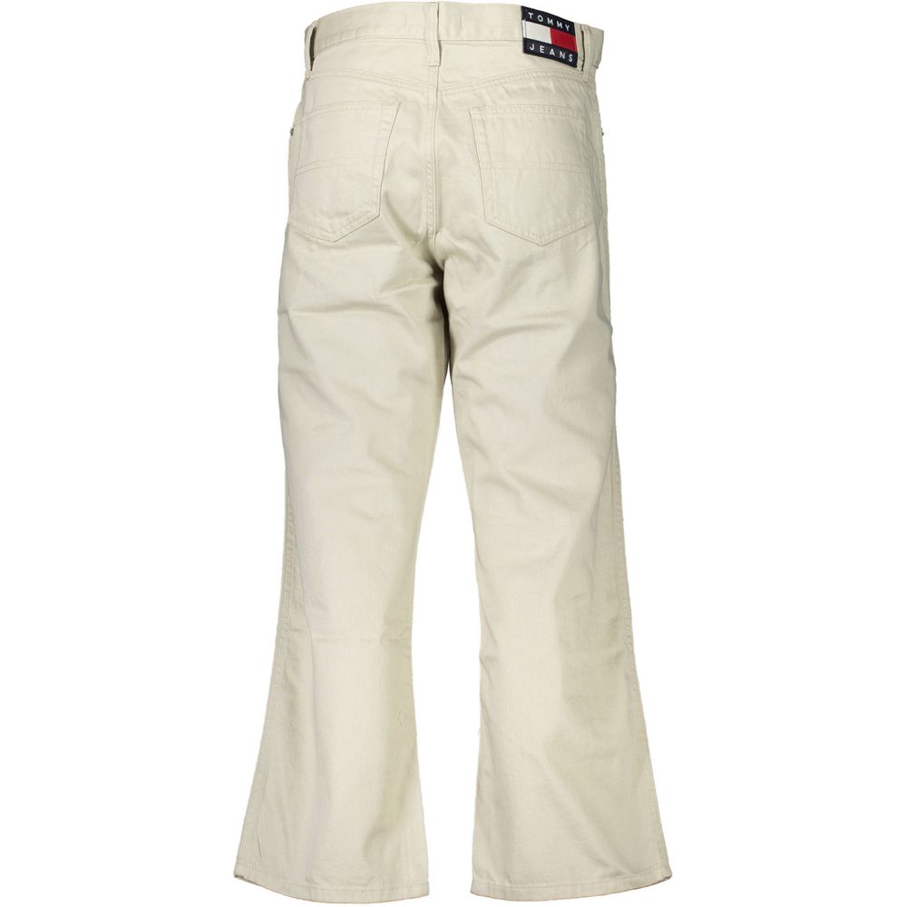 Pants by Tommy Hilfiger for women in cotton beige features an understated silhouette, showcasing a sophisticated and long with a refined mid rise for an understated, polished aesthetic.