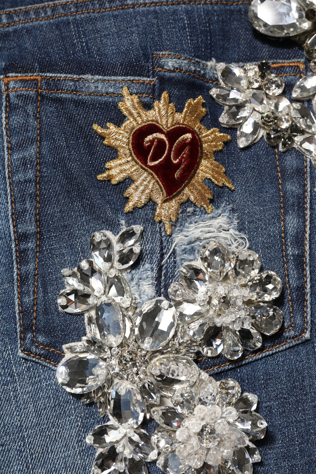 Dolce & Gabbana 9 To 5 Men's Skinny Slim Stretch Denim Cotton & Rhinestone Jeans - Blue