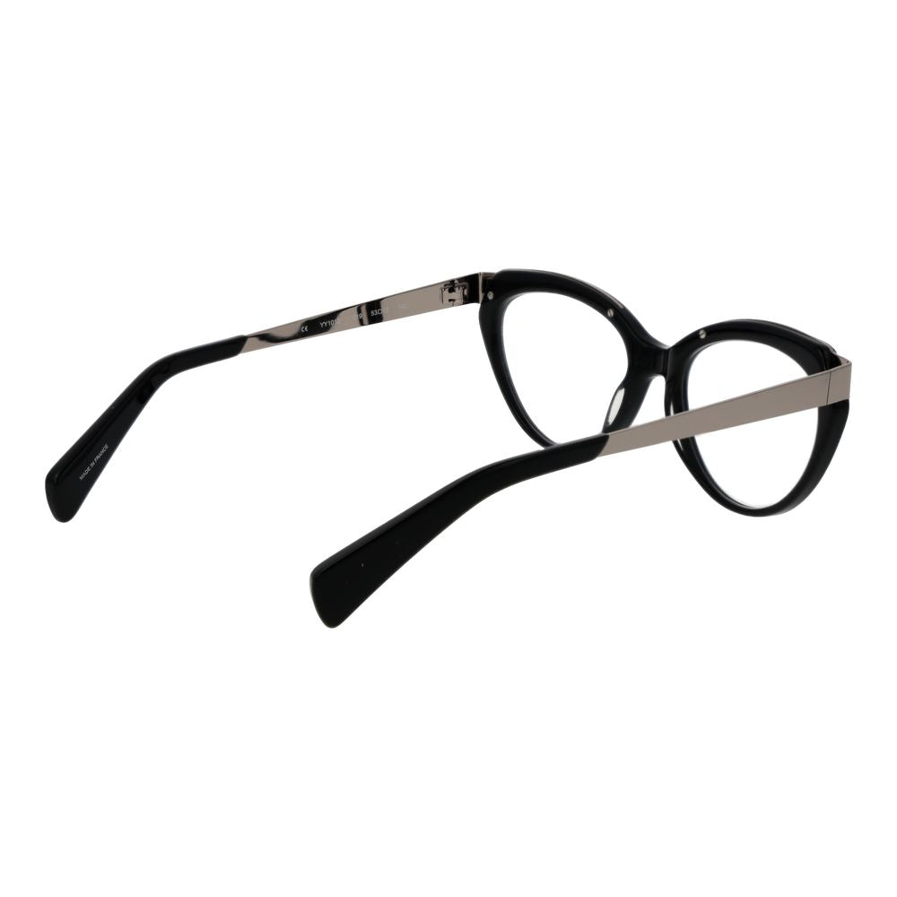 Eyeglasses Frames by Yohji Yamamoto for unisex in acetate black showcases a reflective silhouette, artfully incorporating a sophisticated black coloured frame with a distinct full-frame frame design.