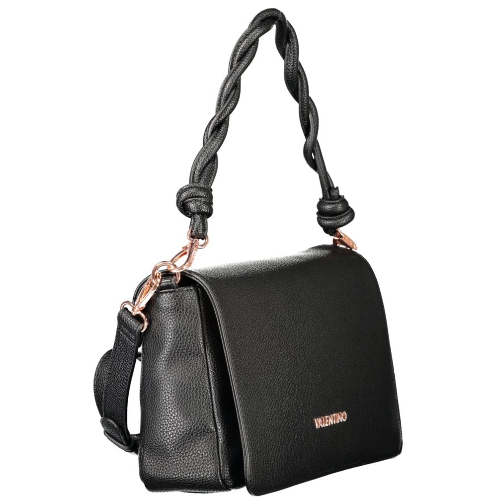 Handbag by Mario Valentino for women in polyethylene black features a ornamental silhouette, showcasing a secure snap & zipper, ample document-holder & internal-pockets, and ornamental adjustable-strap, detachable-strap & handle for a sophisticated look.