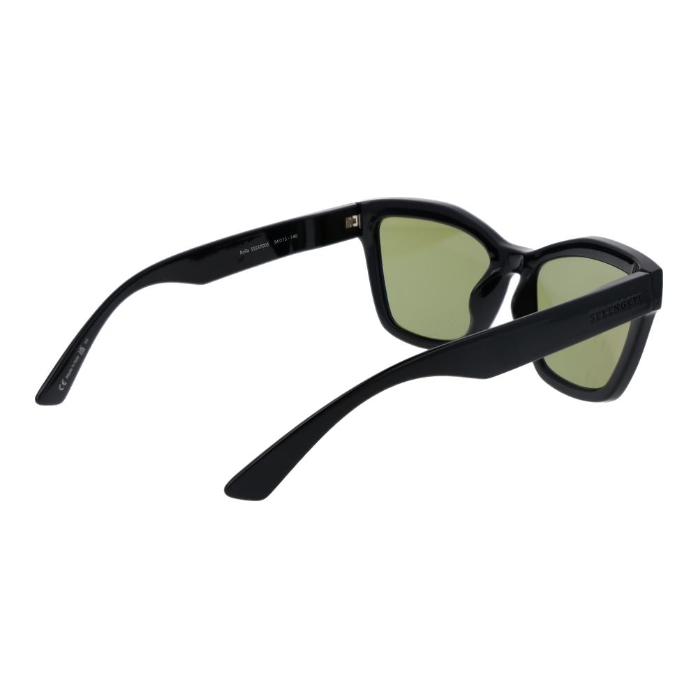 Sunglasses by Serengeti for women in eco-nylon black features an ethereal full-rim cat-eye frame design with black coloured frame frames and polarized category-2-medium-tint lens for a ethereal finish.