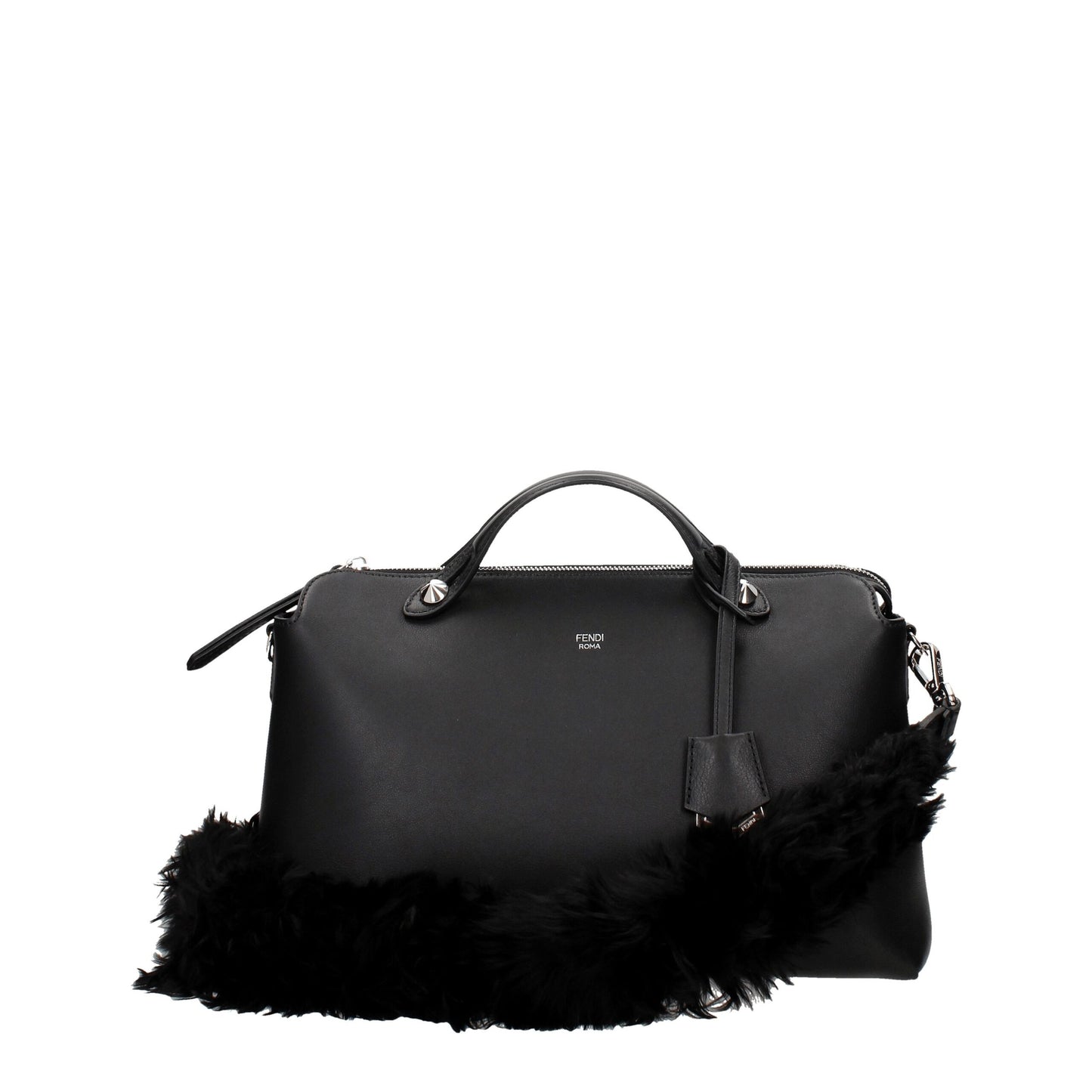 Shoulder Bag by Fendi for women in alpaca wool & leather black & silver features a stately silhouette, showcasing a secure hook, ample , and stately shoulder-strap for a stately finish.