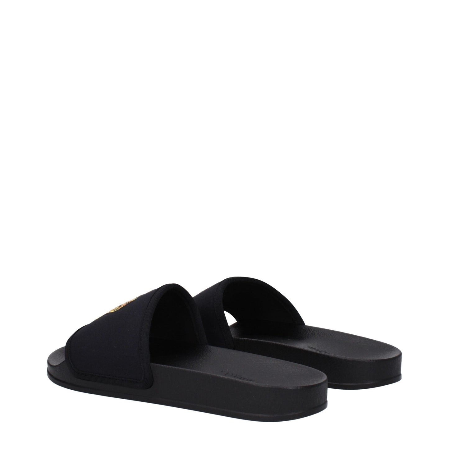 Flat Clogs Sandals by Palm Angels for men in rubber & fabric black presents a sculptural silhouette, showcasing the Men's Rubber & Fabric Flat Clogs Sandals design with a sculptural flat and open toe style for a premium look.