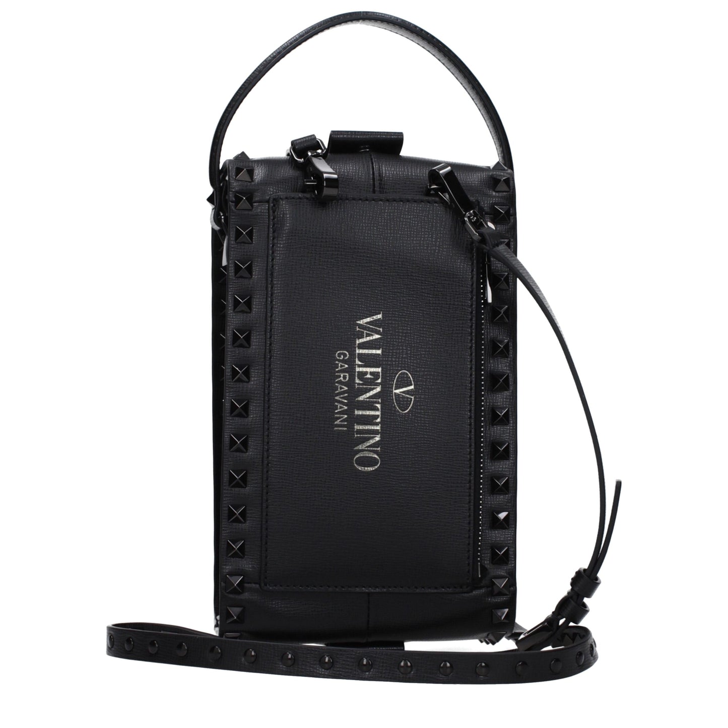 Small Clutch Handbag by Valentino Garavani for men in leather black features a sculptural silhouette with a secure zipper, ample external-pockets, and versatile shoulder-strap, adjustable-strap & handle for a sculptural finish.