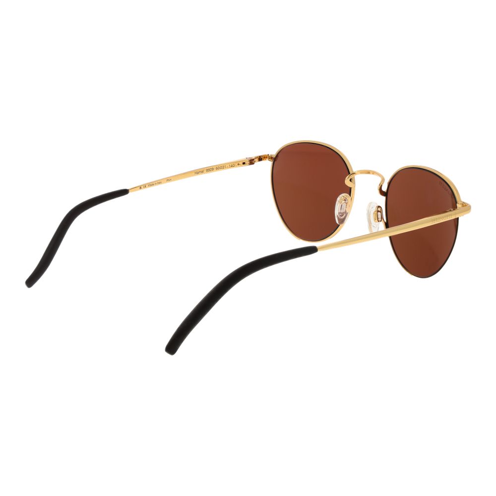 Sunglasses by Serengeti for unisex in gold features a sumptuous silhouette, showcasing a sumptuous full-rim round frame design in gold coloured frame with high-performance photochromatic polarized category-3-dark-tint lens.