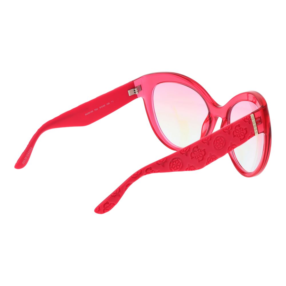 Sunglasses by Guess for women in stainless steel pink showcases a ethereal silhouette, featuring rose coloured frame full-rim round frame design with mirrored category-1-light-tint lens for a ethereal finish.
